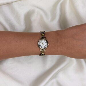 Vintage Two-Tone Aspen Watch: Leaf Bracelet, Small Face, Elegant Design